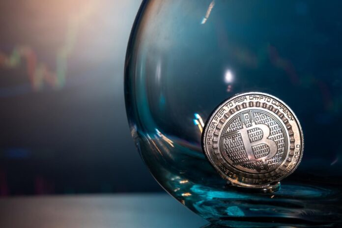 closeup-silver-bitcoin-blue-reflective-surface-glass-histogram-currency